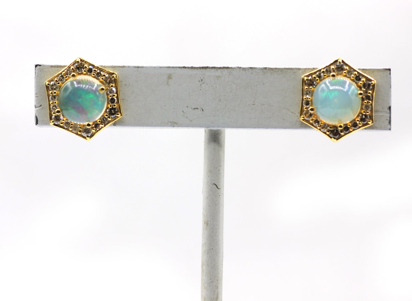14k Solid Gold Diamond Earring With Opal Stone