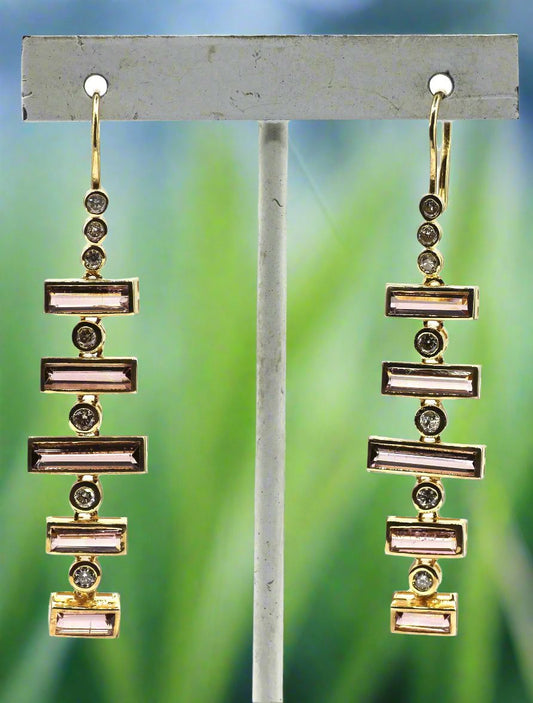 14k Solid Gold Diamond Earring With Pink Tourmaline Stone