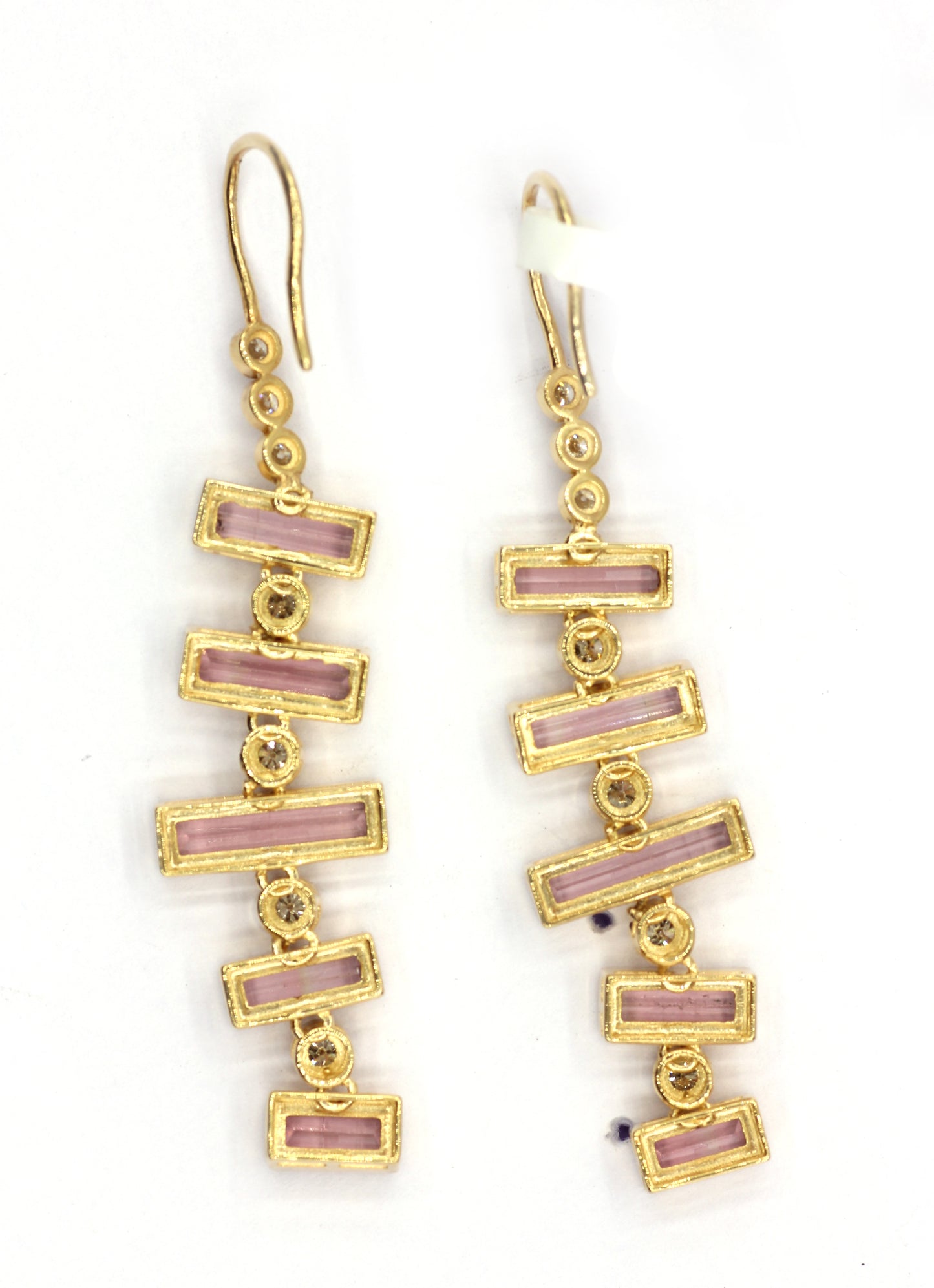 14k Solid Gold Diamond Earring With Pink Tourmaline Stone