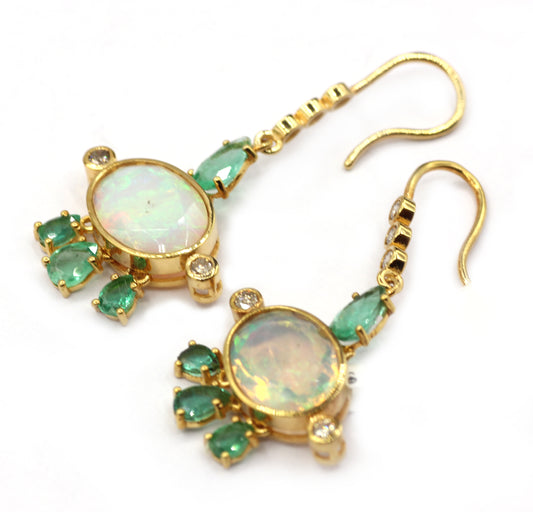 14k Solid Gold Diamond Earring With Emerald And Opal