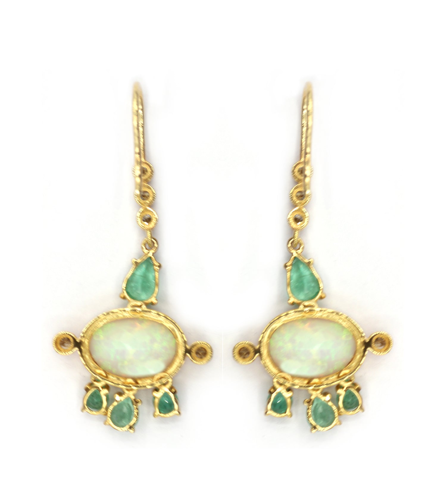 14k Solid Gold Diamond Earring With Emerald And Opal