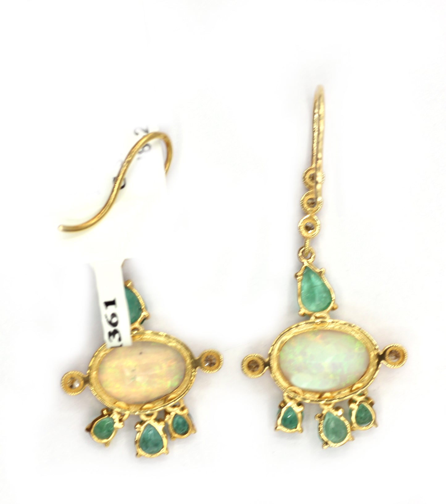14k Solid Gold Diamond Earring With Emerald And Opal