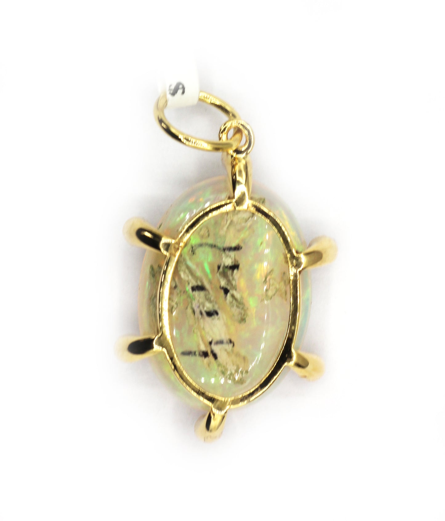 Oval 14k Solid Gold Diamond Pendants With Opal Stone