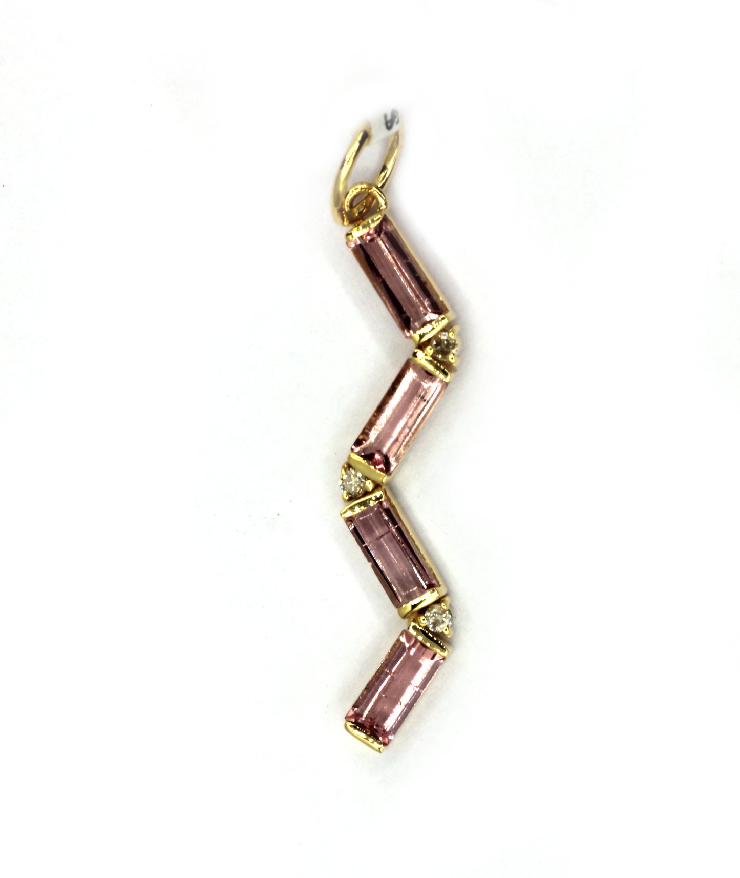 14k Solid Gold Diamond Pendants With Pink Tourmaline Stone