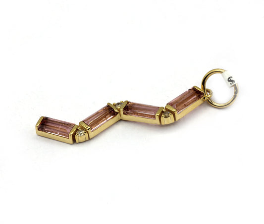 14k Solid Gold Diamond Pendants With Pink Tourmaline Stone