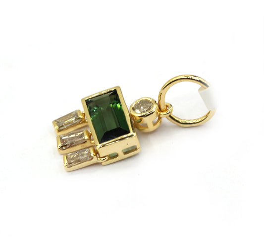 14k Solid Gold Diamond Pendants With Emerald Stone