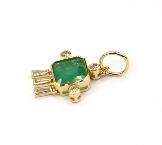14k Solid Gold Diamond Pendants With Emerald Stone
