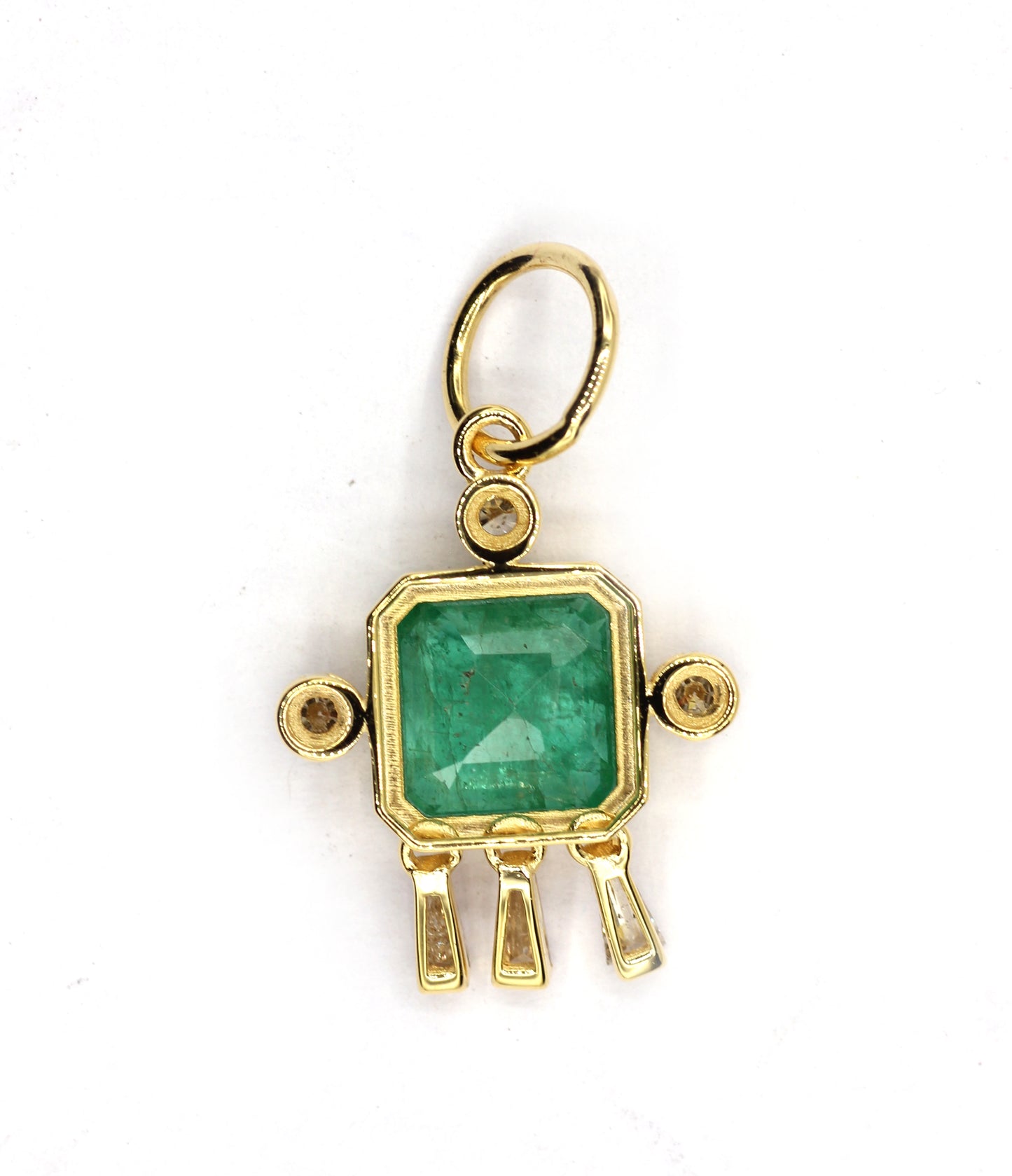 14k Solid Gold Diamond Pendants With Emerald Stone