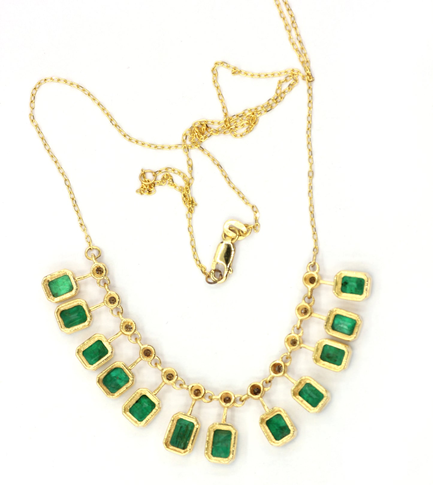 14k Solid Gold Diamond Necklace With Emerald Stone