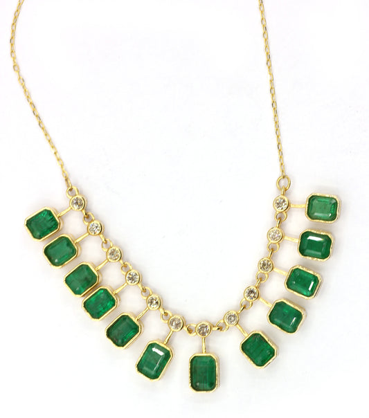 14k Solid Gold Diamond Necklace With Emerald Stone
