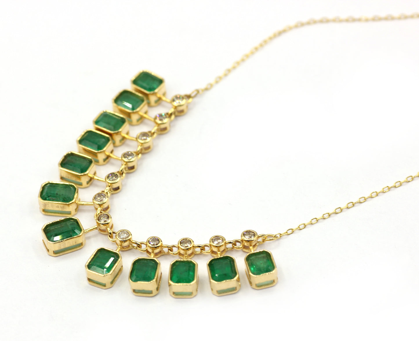 14k Solid Gold Diamond Necklace With Emerald Stone