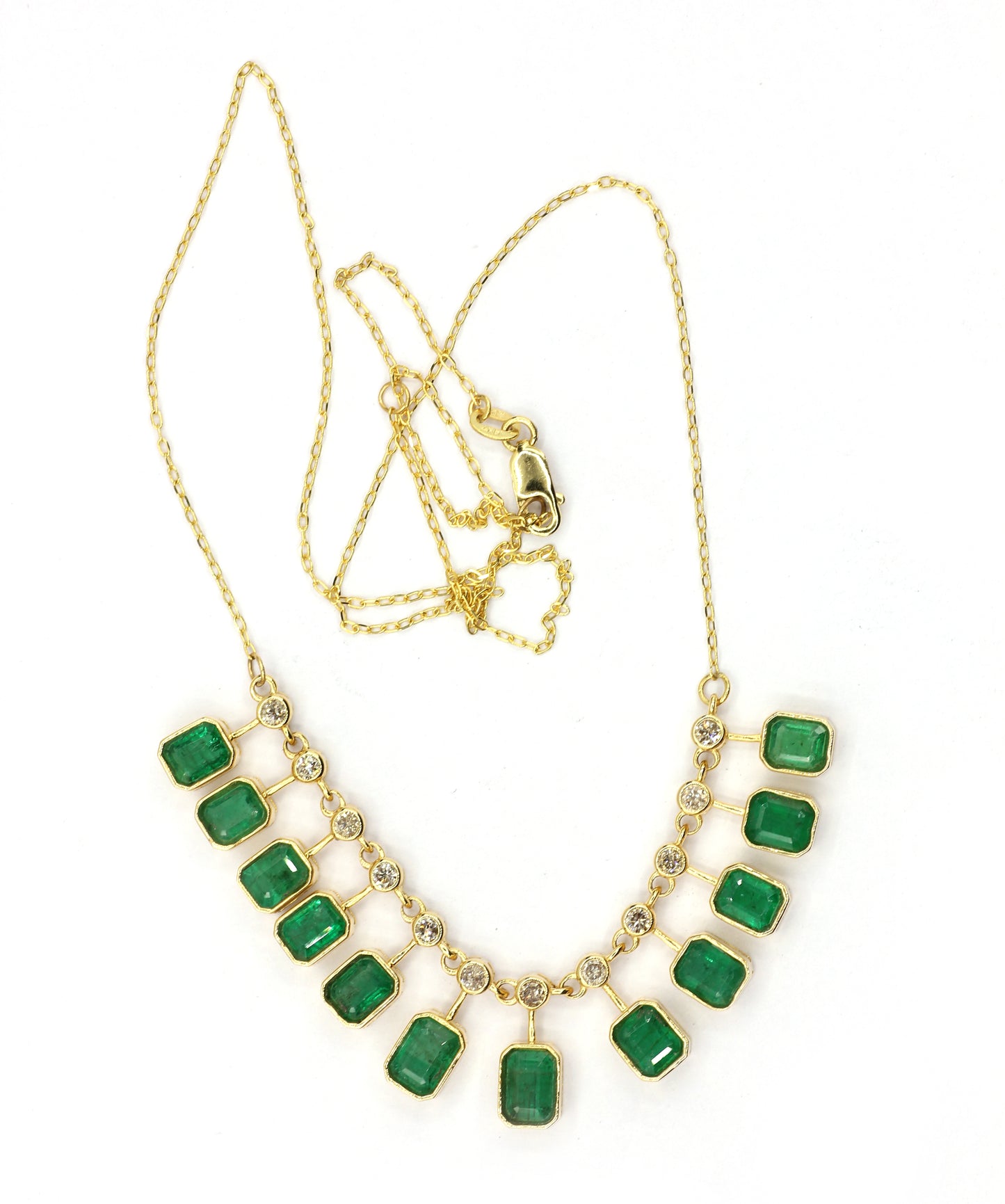 14k Solid Gold Diamond Necklace With Emerald Stone