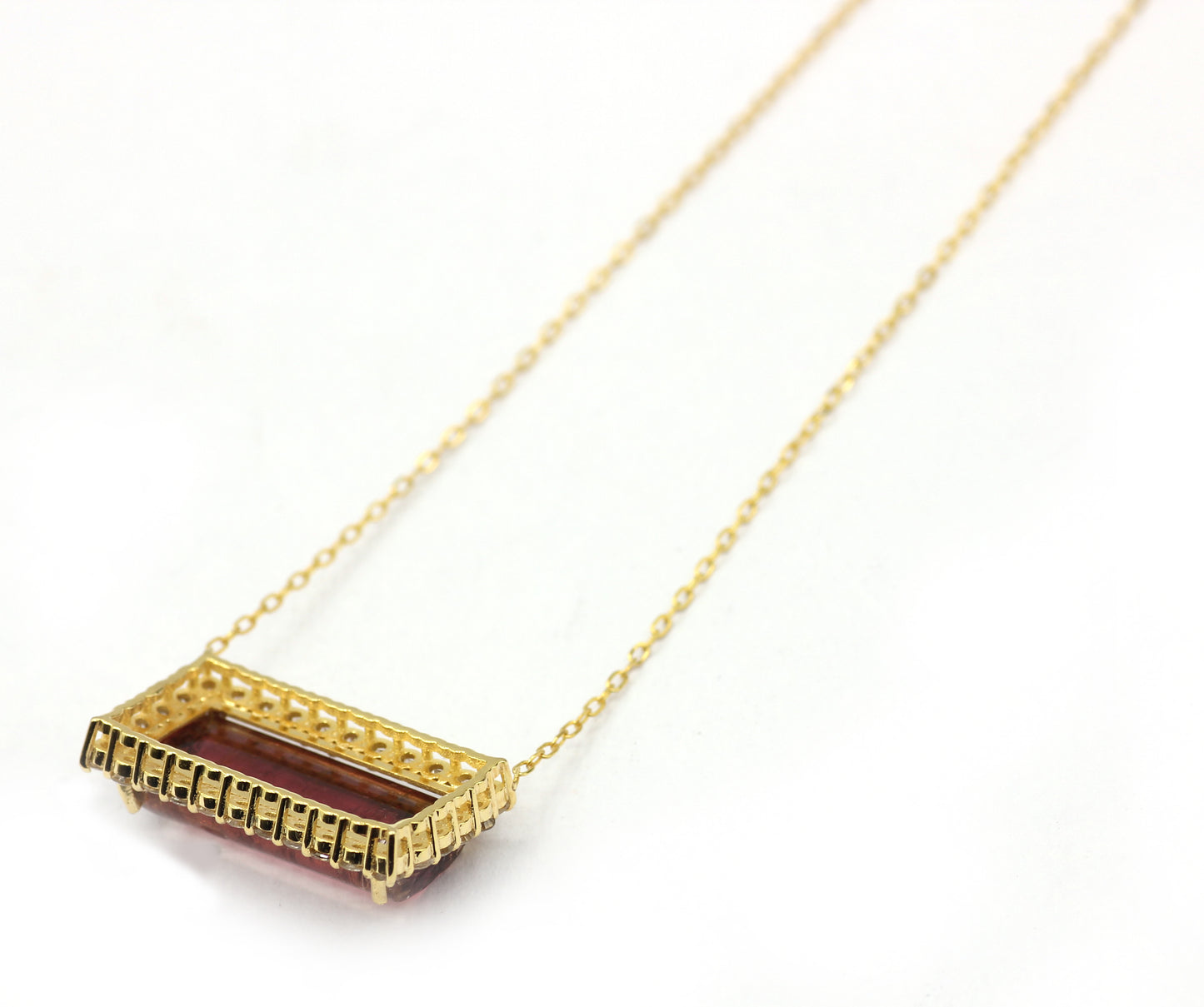 14k Solid Gold Diamond Necklace With Pink Tourmaline Stone