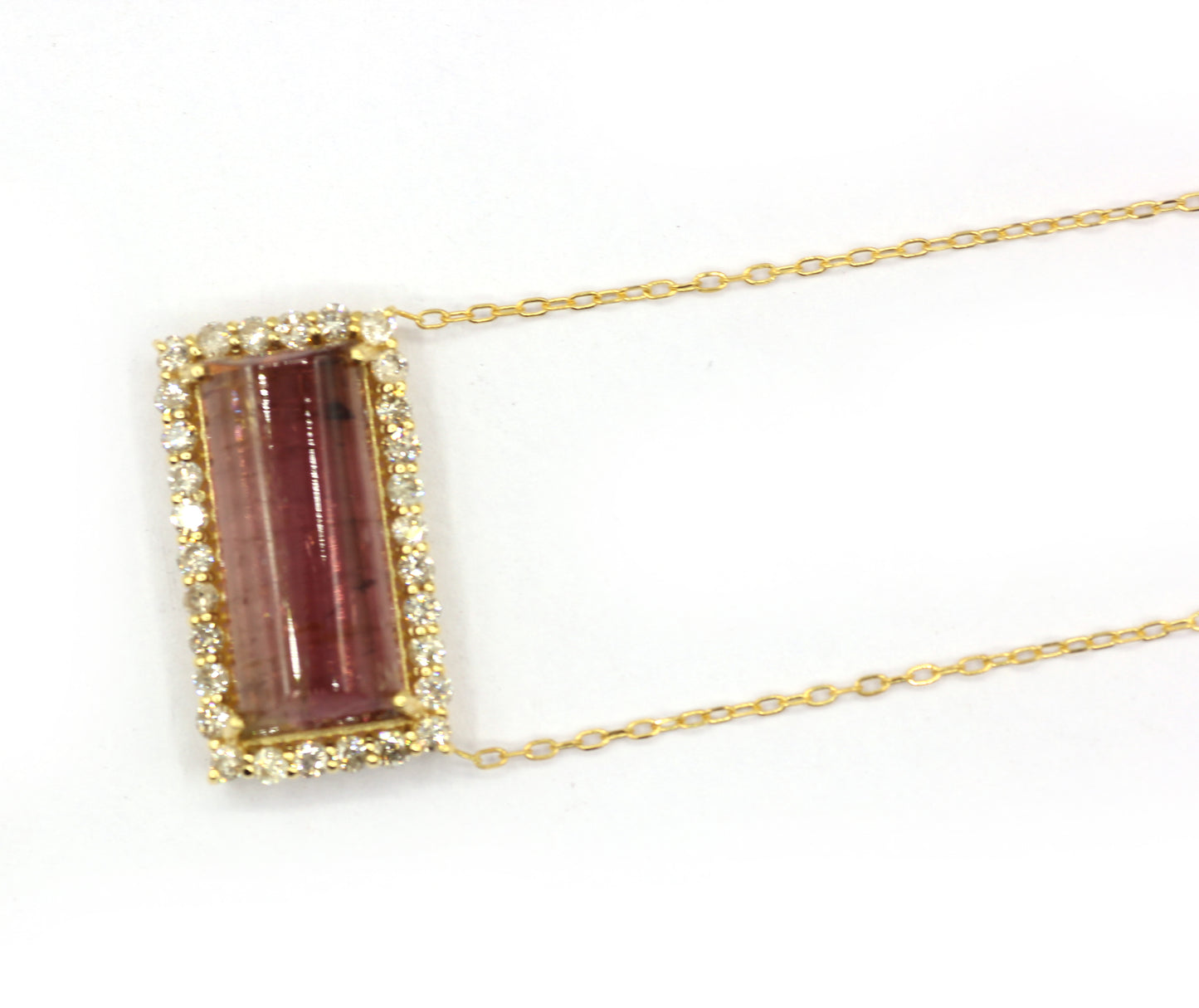 14k Solid Gold Diamond Necklace With Pink Tourmaline Stone