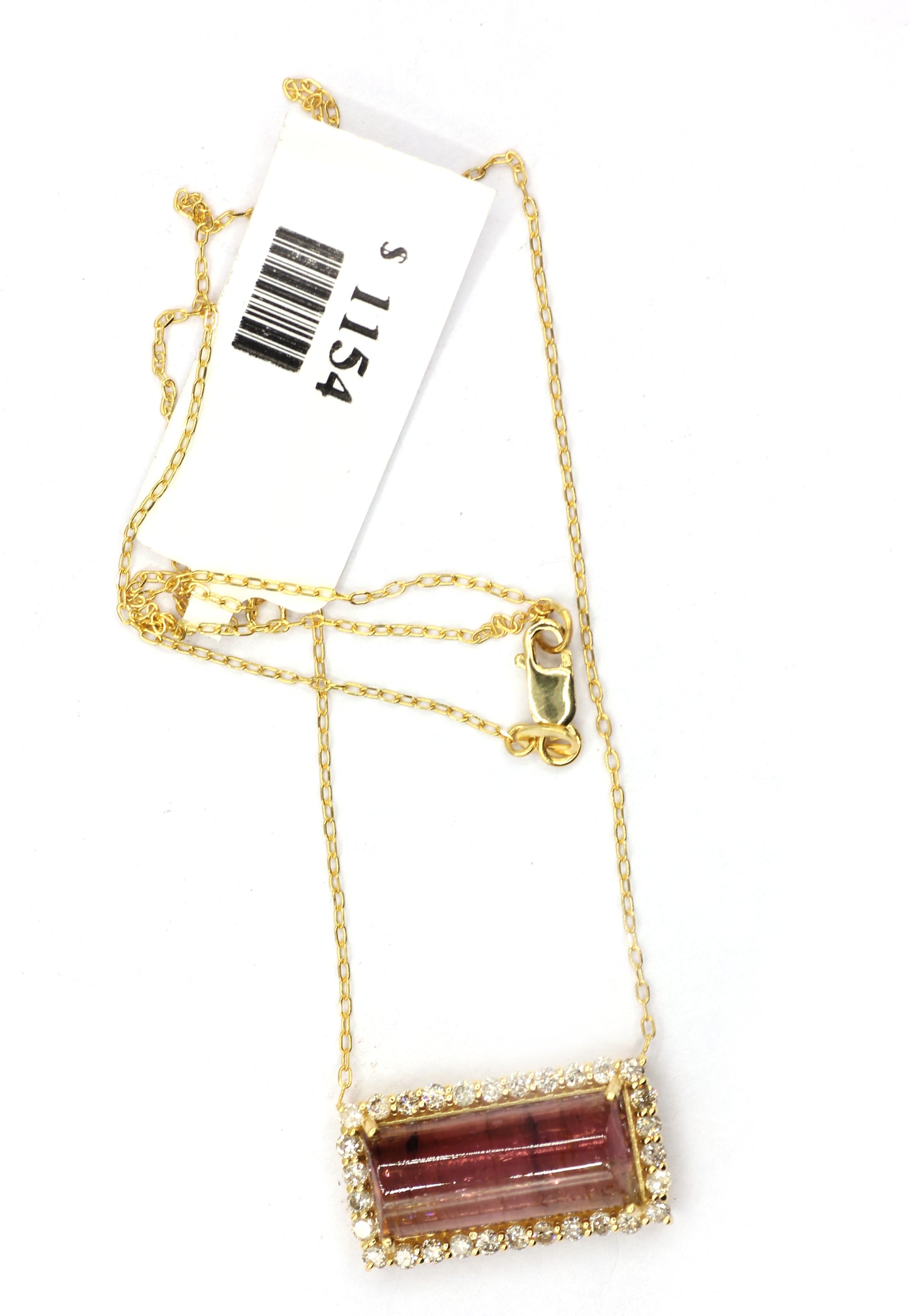14k Solid Gold Diamond Necklace With Pink Tourmaline Stone