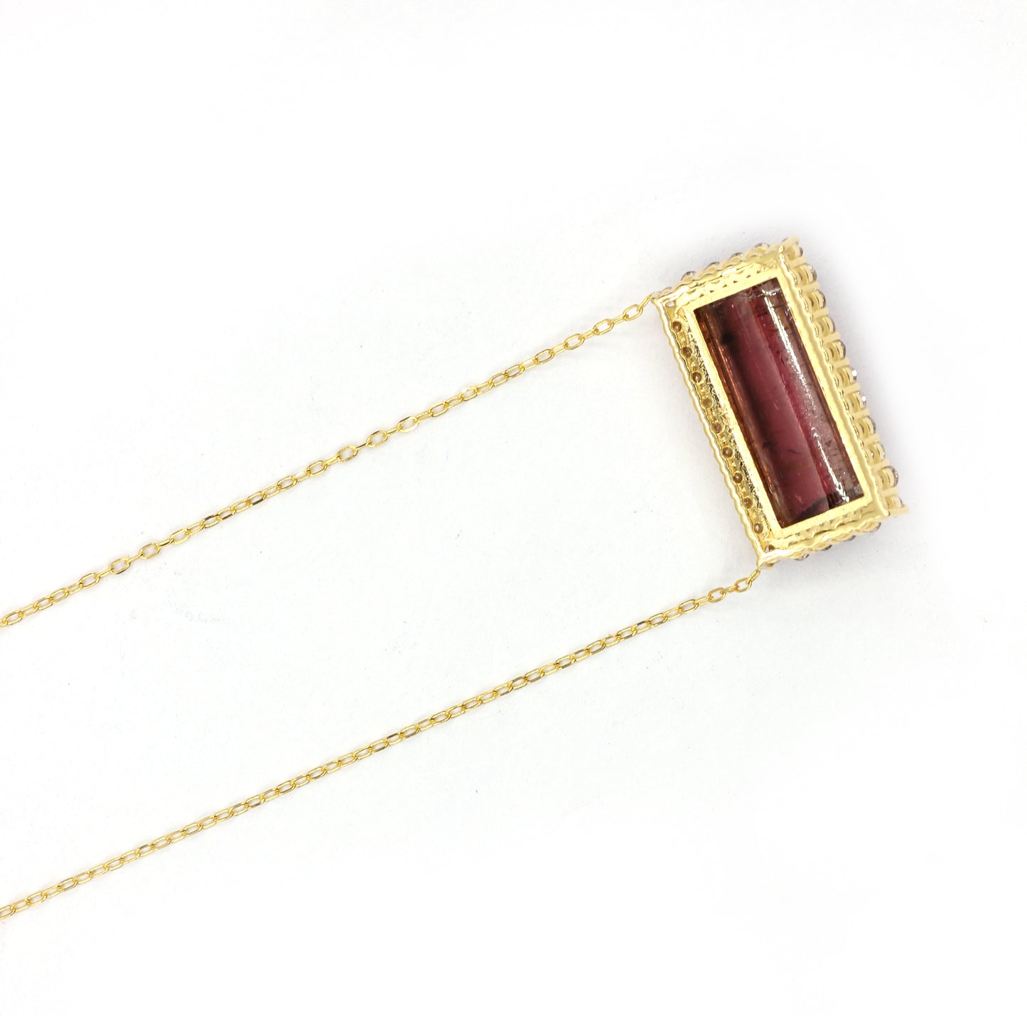 14k Solid Gold Diamond Necklace With Pink Tourmaline Stone