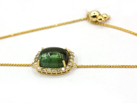 14k Solid Gold Diamond Bracelets With Green Tourmaline Stone