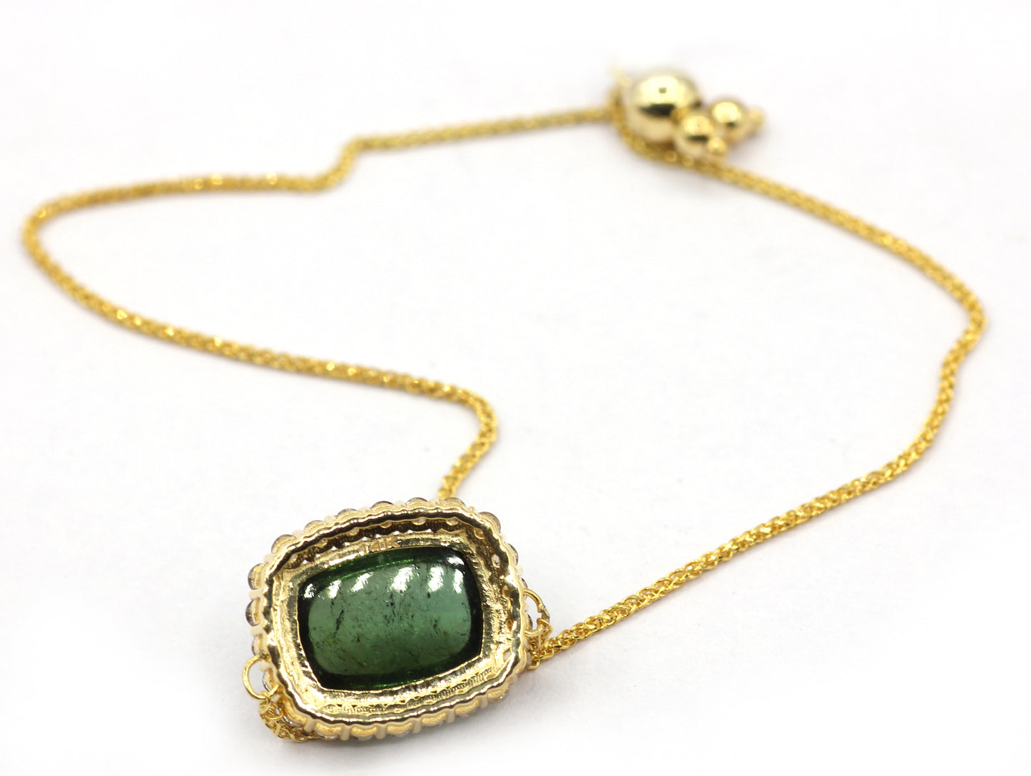14k Solid Gold Diamond Bracelets With Green Tourmaline Stone