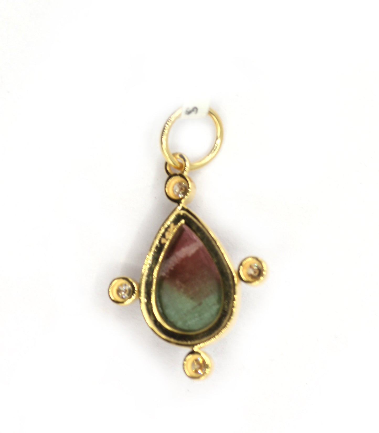 Pear 14k Solid Gold Diamond Pendants With Tourmaline Stone