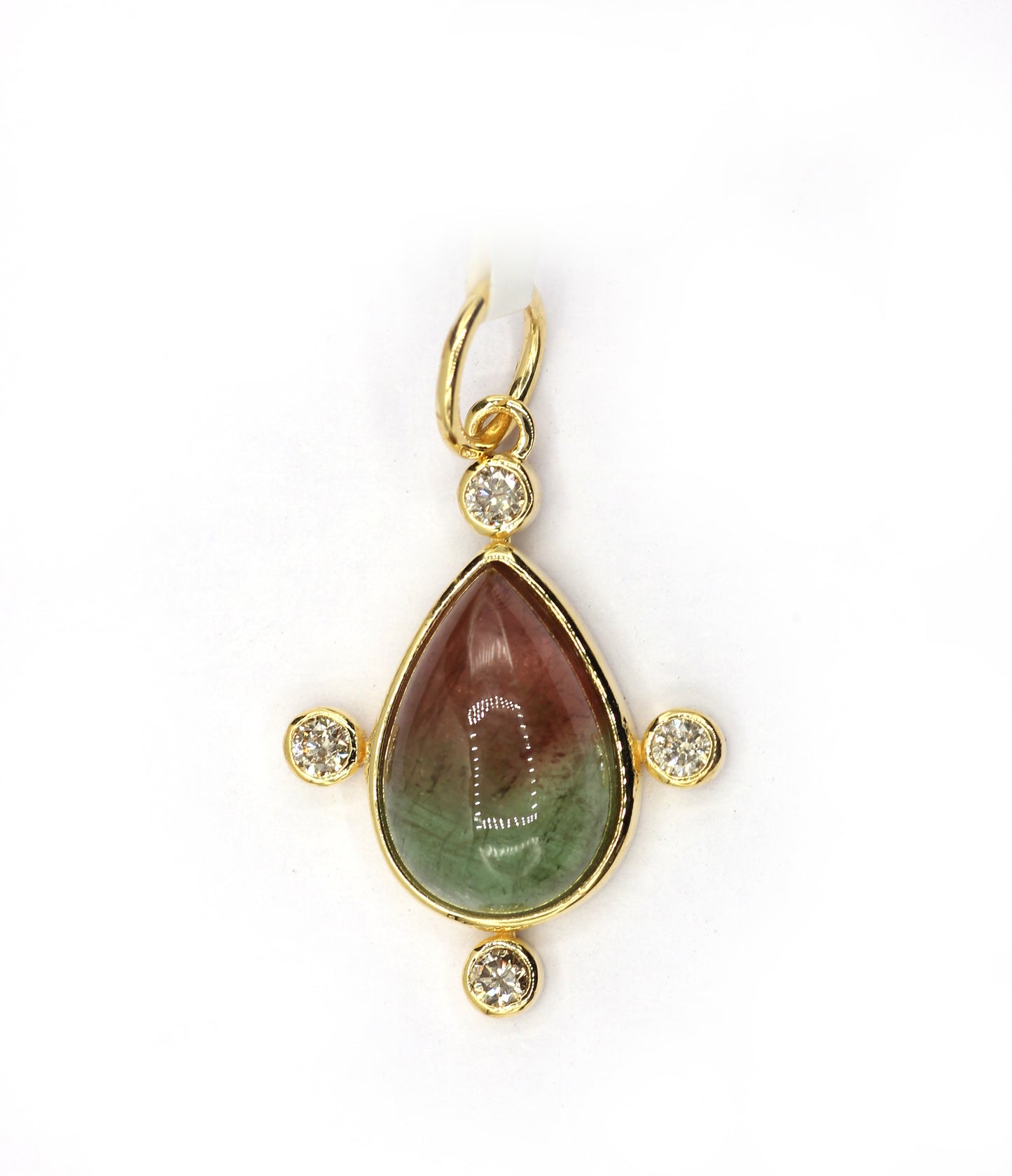 Pear 14k Solid Gold Diamond Pendants With Tourmaline Stone