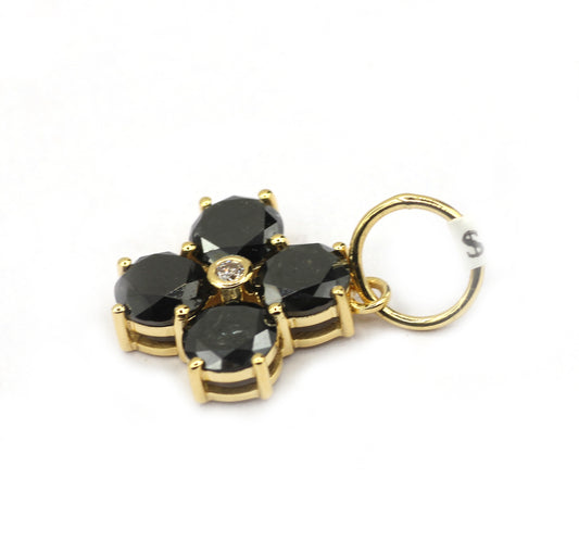 Flower 14k Solid Gold Black Diamond Pendants