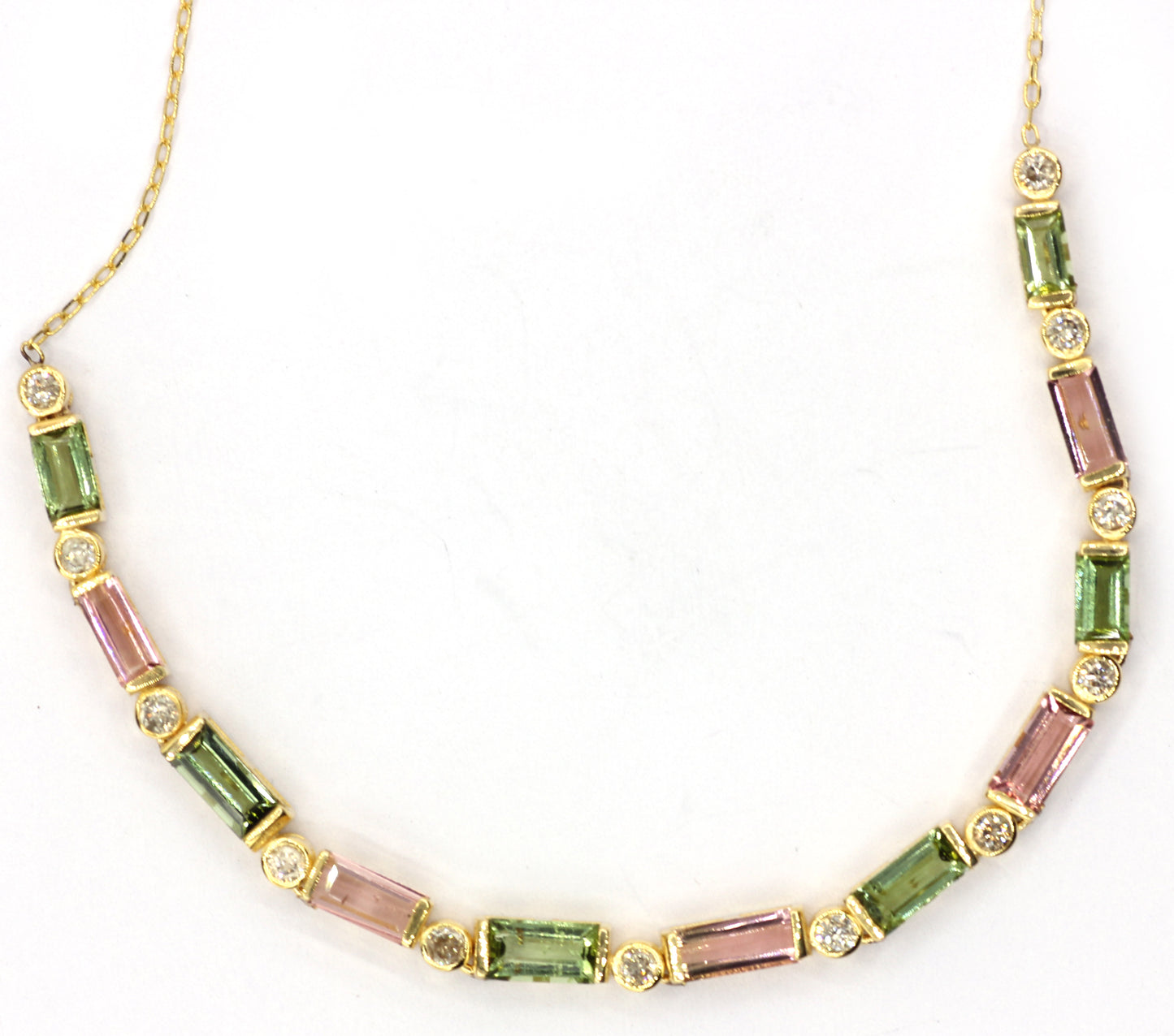 14k Solid Gold Diamond Necklace With Tourmaline Stone