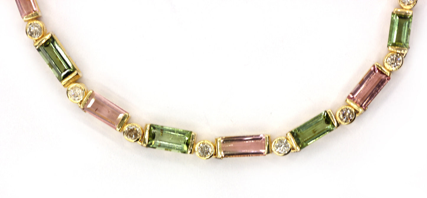 14k Solid Gold Diamond Necklace With Tourmaline Stone