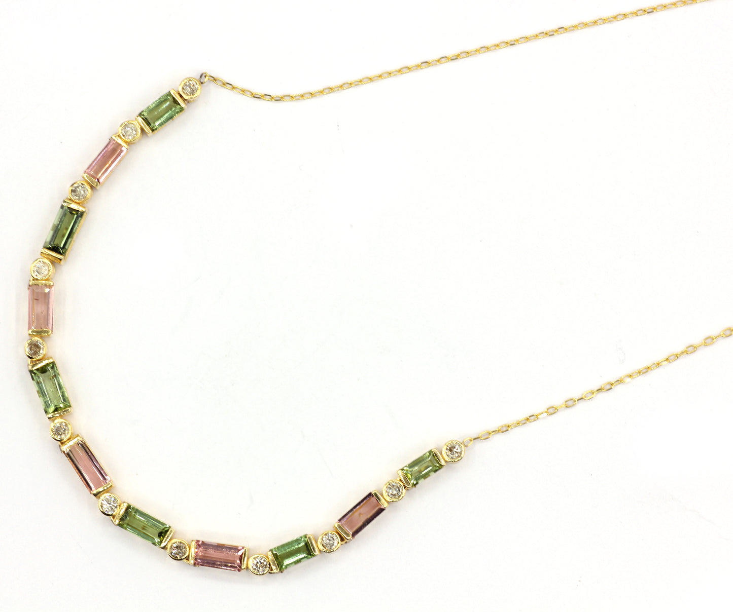 14k Solid Gold Diamond Necklace With Tourmaline Stone