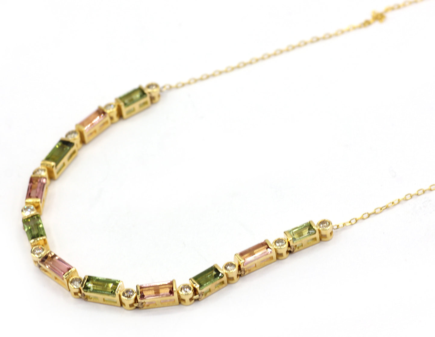 14k Solid Gold Diamond Necklace With Tourmaline Stone