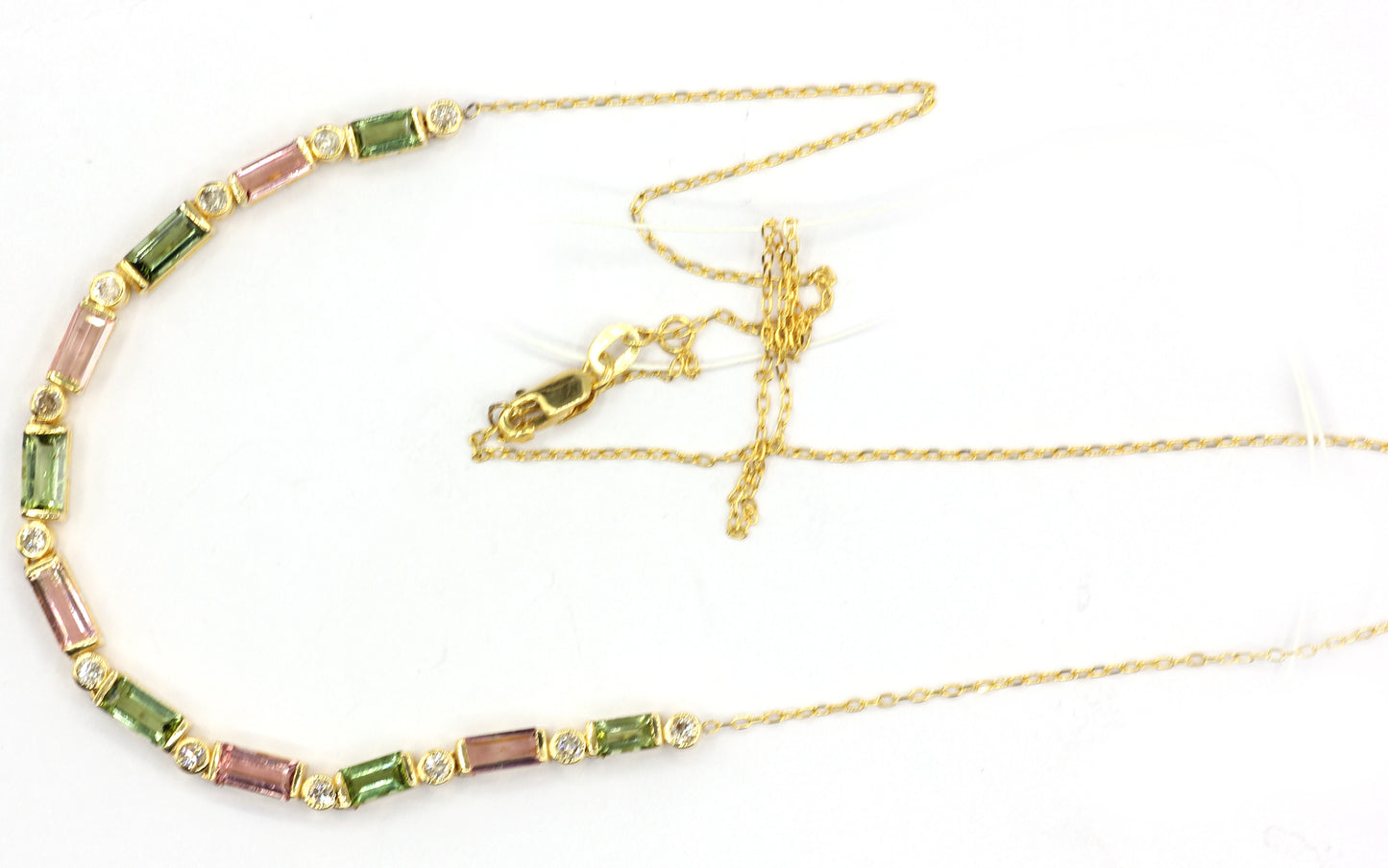 14k Solid Gold Diamond Necklace With Tourmaline Stone