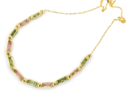 14k Solid Gold Diamond Necklace With Tourmaline Stone