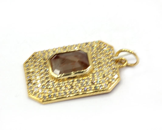 Rectangle 14k Solid Gold Diamond Pendants