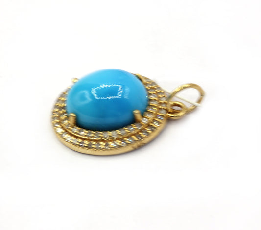Turquoise 14k Solid Gold Diamond Pendants