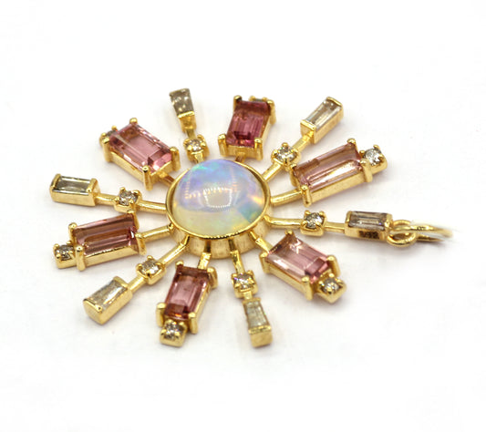Sunburst 14k Solid Gold Diamond Pendants