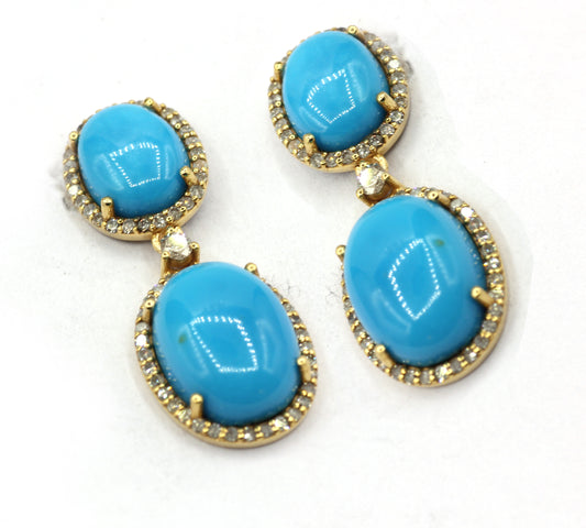 Turquoise 14k Gold Diamond Earring
