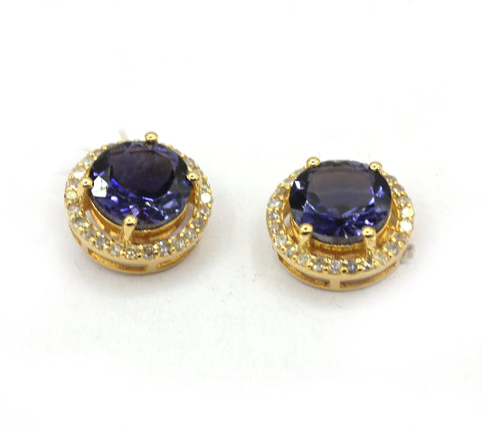 Round 14k Gold Diamond Stud Earring