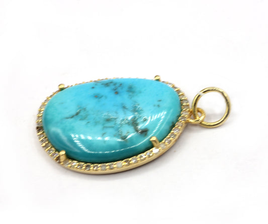Turquoise 14k Solid Gold Diamond Pendants