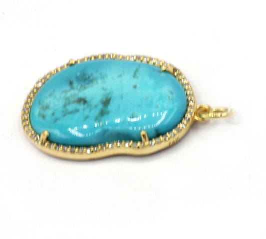 Turquoise 14k Solid Gold Diamond Pendants
