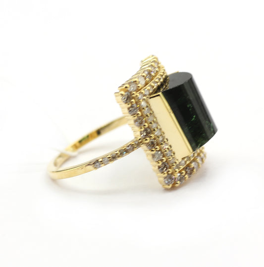 Green Tourmaline 14k Solid Gold Diamond Rings.