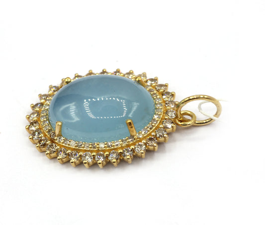 Oval 14k Solid Gold Diamond Pendants