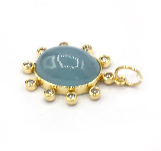 Oval 14k Solid Gold Diamond Pendants