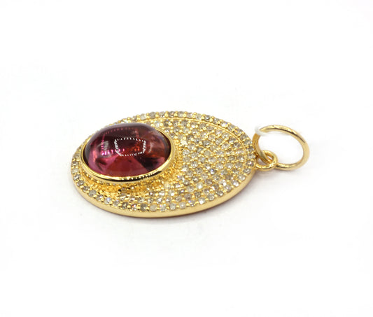 Oval 14k Solid Gold Diamond Pendants