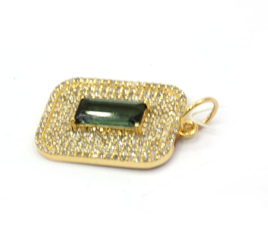 Rectangle 14k Solid Gold Diamond Pendants