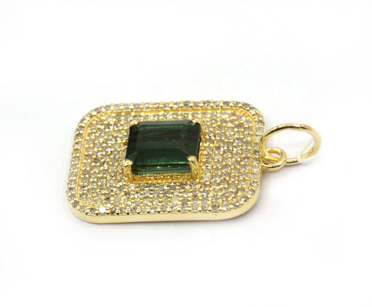 Rectangle 14k Solid Gold Diamond Pendants