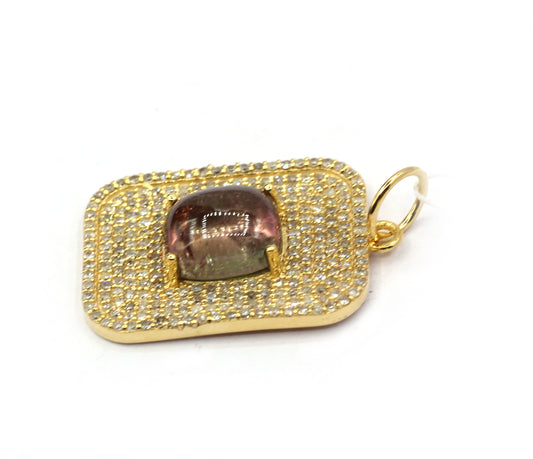 Rectangle 14k Solid Gold Diamond Pendants