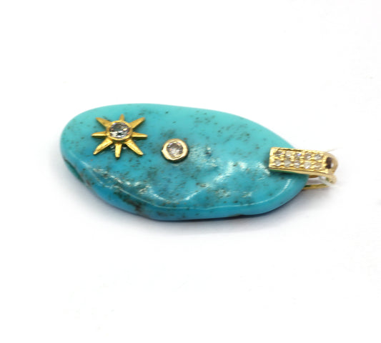 Turquoise 14k Solid Gold Diamond Pendants