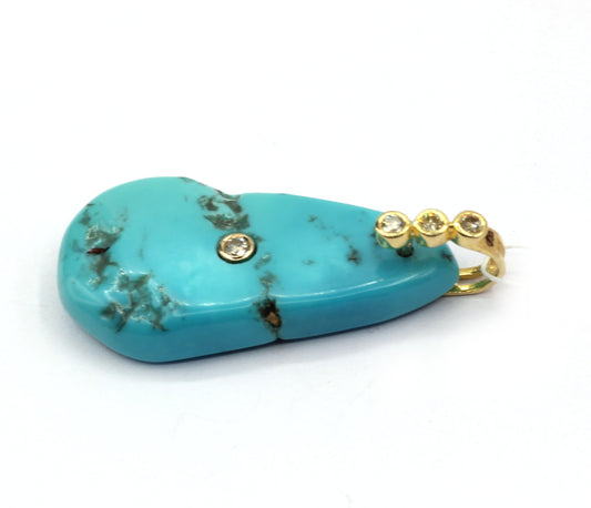 Turquoise 14k Solid Gold Diamond Pendants
