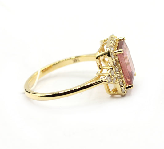 Pink Tourmaline 14k Solid Gold Diamond Rings.