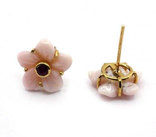 Flower 14k Gold Ruby Stud Earring
