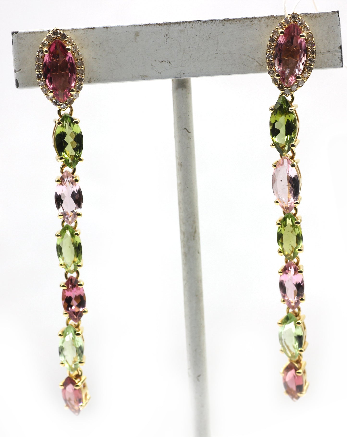 14k Gold Diamond Earring With multi Tourmaline Stone